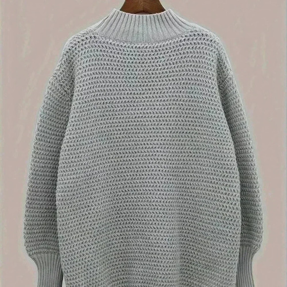 Grey Casual Women's High Low Hem Mock Neck Sweater - Picture 3 of 7